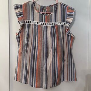 Striped Multicolor Blouse with Ruffle Sleeves
